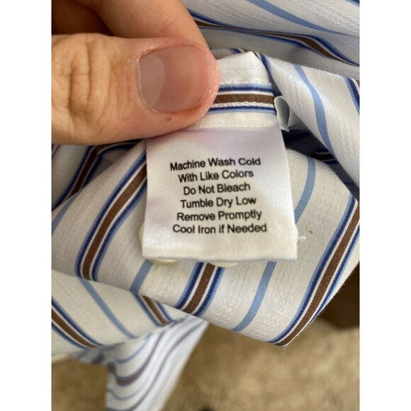 Egara Mens Slim Fit White Shirt 3X Striped Long Sleeve Button-Up Cotton Brown - Picture 4 of 7